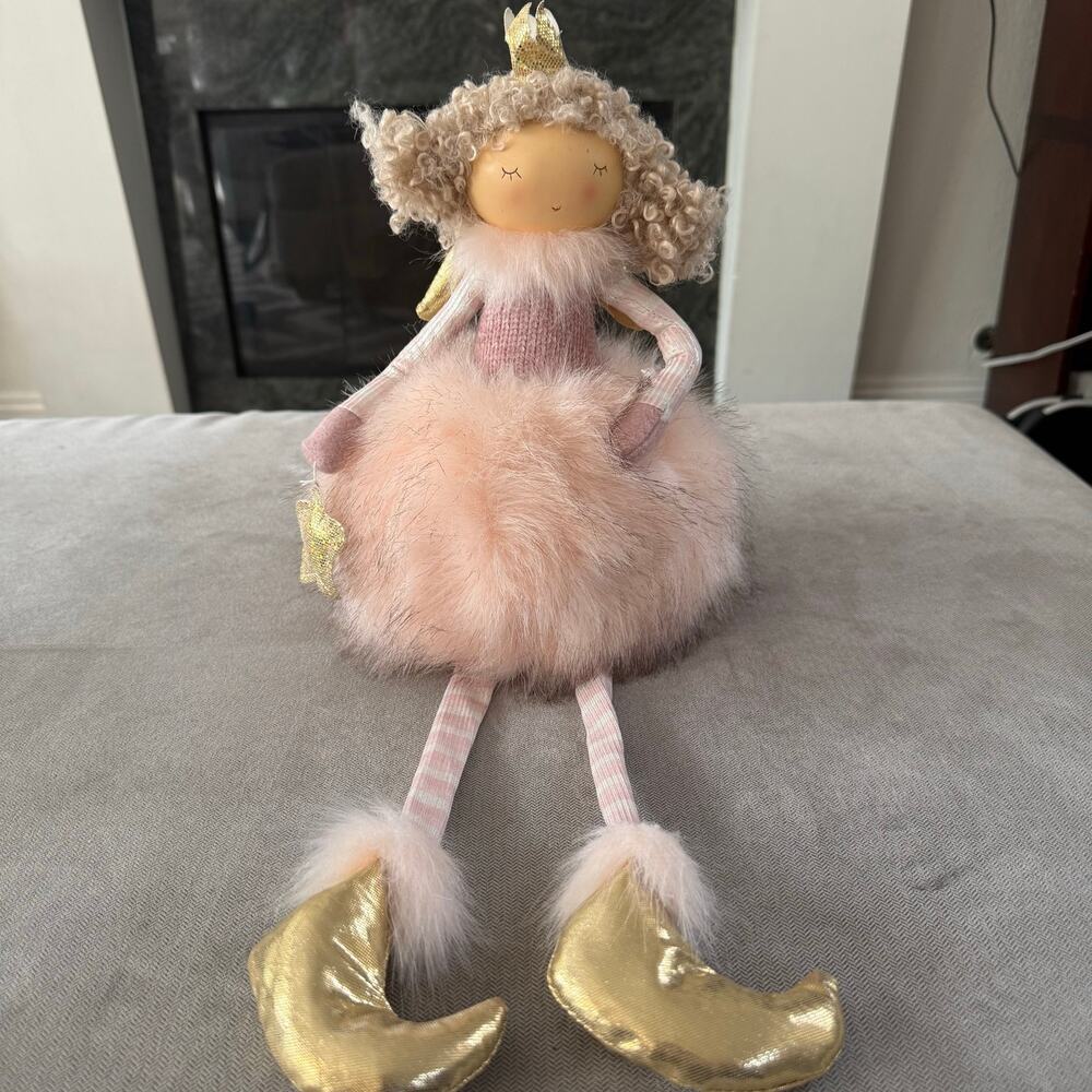 Pink Fairy Doll Shelf Sitter Plush Decor Gold Shoes 20" Whimsical Princess